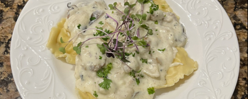 Ravioli with Wild Mushrooms and Truffle Parmesan Cream Sauce