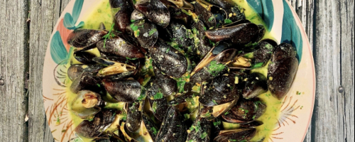 Steamed Mussels with Coconut Milk, Dill, and Turmeric