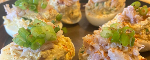 Seafood stuffed deviled eggs