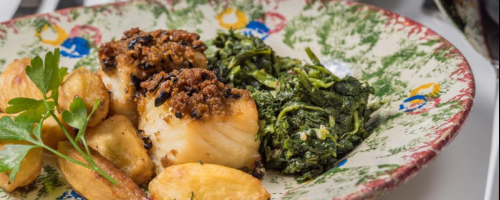 Codfish and cornbread in oven