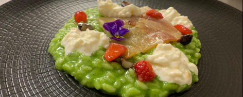 Green risotto with sun dried tomatoes