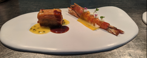 Panceta y gamba roja