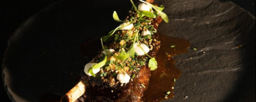 Blakc angus sloow cooked short  rib, demi glace, & lactic