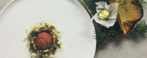 black angus tartare, pompom mushrooms, maiwipferl