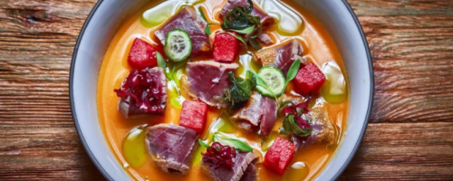 Tataki de atún con sandia y aguachile