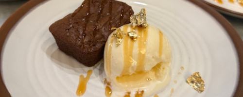 Triple Chocolate Brownie with Caramel and Vanilla Ice Cream
