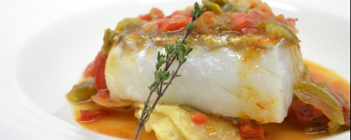 Bacalao asado con piparrada