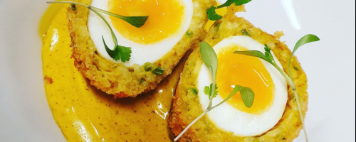 Smoked haddock kedgeree Scotch egg