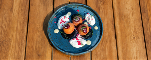 Mini Papanasi with Sour Cream & Blueberry Jam