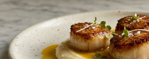 Seared scallops with curry butter
