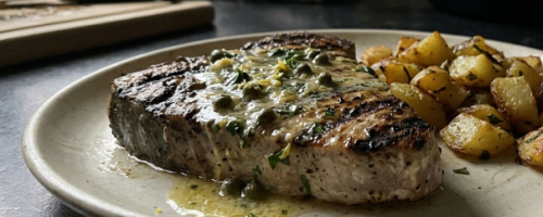 Grilled swordfish with lemon-caper butter